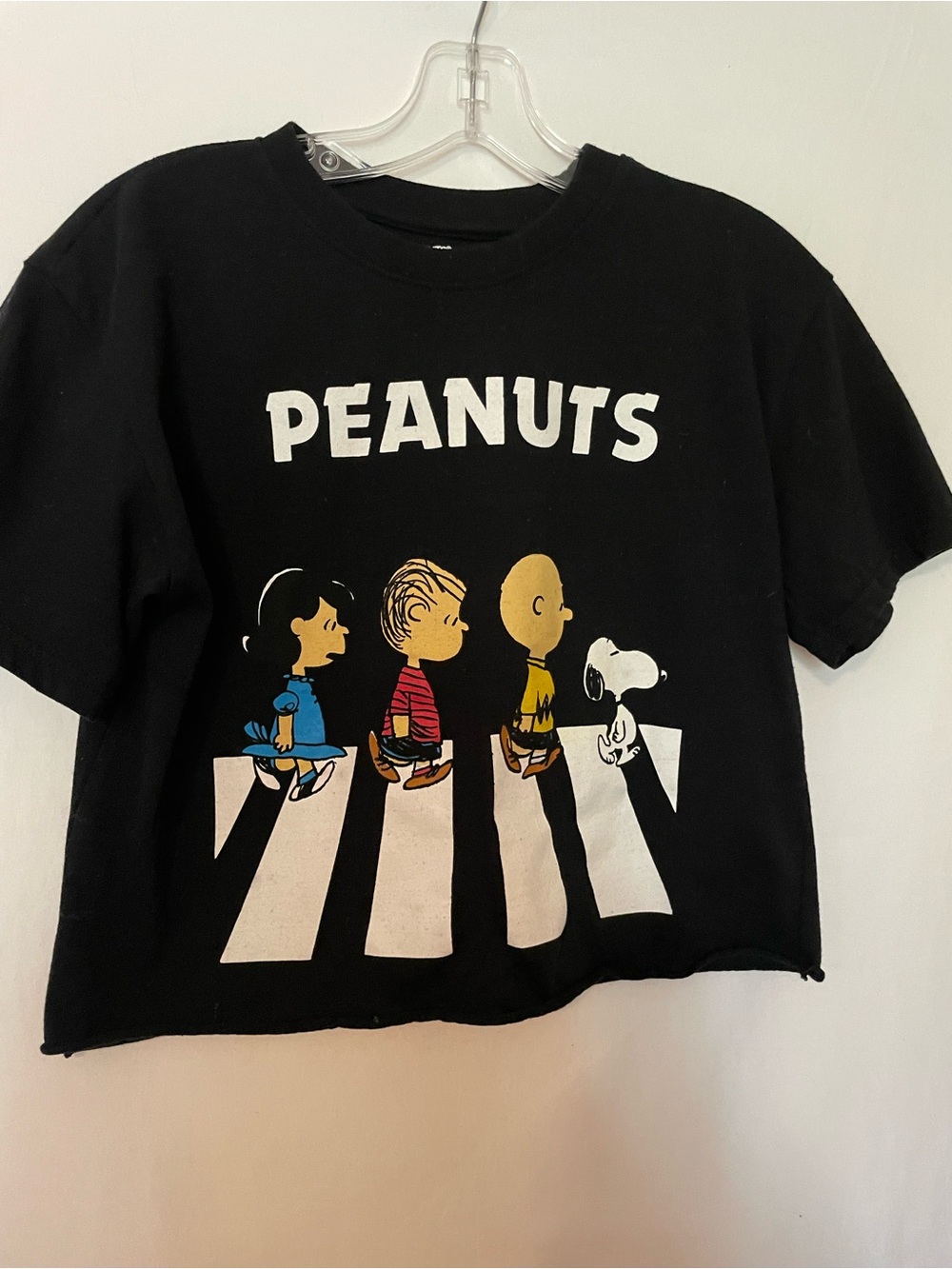 Peanuts Black Tee with Colorful Character Crosswalk